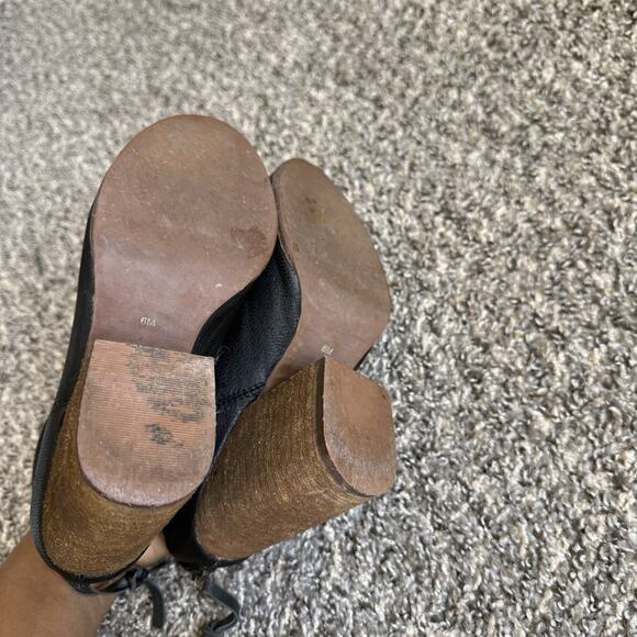 Jeffrey Campbell Rumble Ankle Boots 6 M Black Leather Stacked Block Heels Zip - Picture 8 of 8